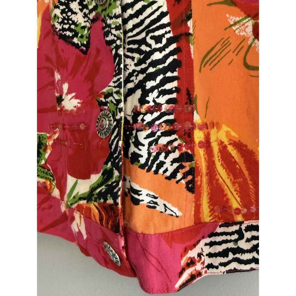 Choices Patchwork Jacket‎ Top Cardigan Floral Tropical Sequin Zebra Button Large - Picture 9 of 16